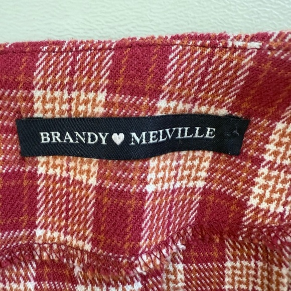 Brandy Melville Red Plaid Unlined Mini Skirt With Side Slits Size 24 (Small) - Picture 7 of 9